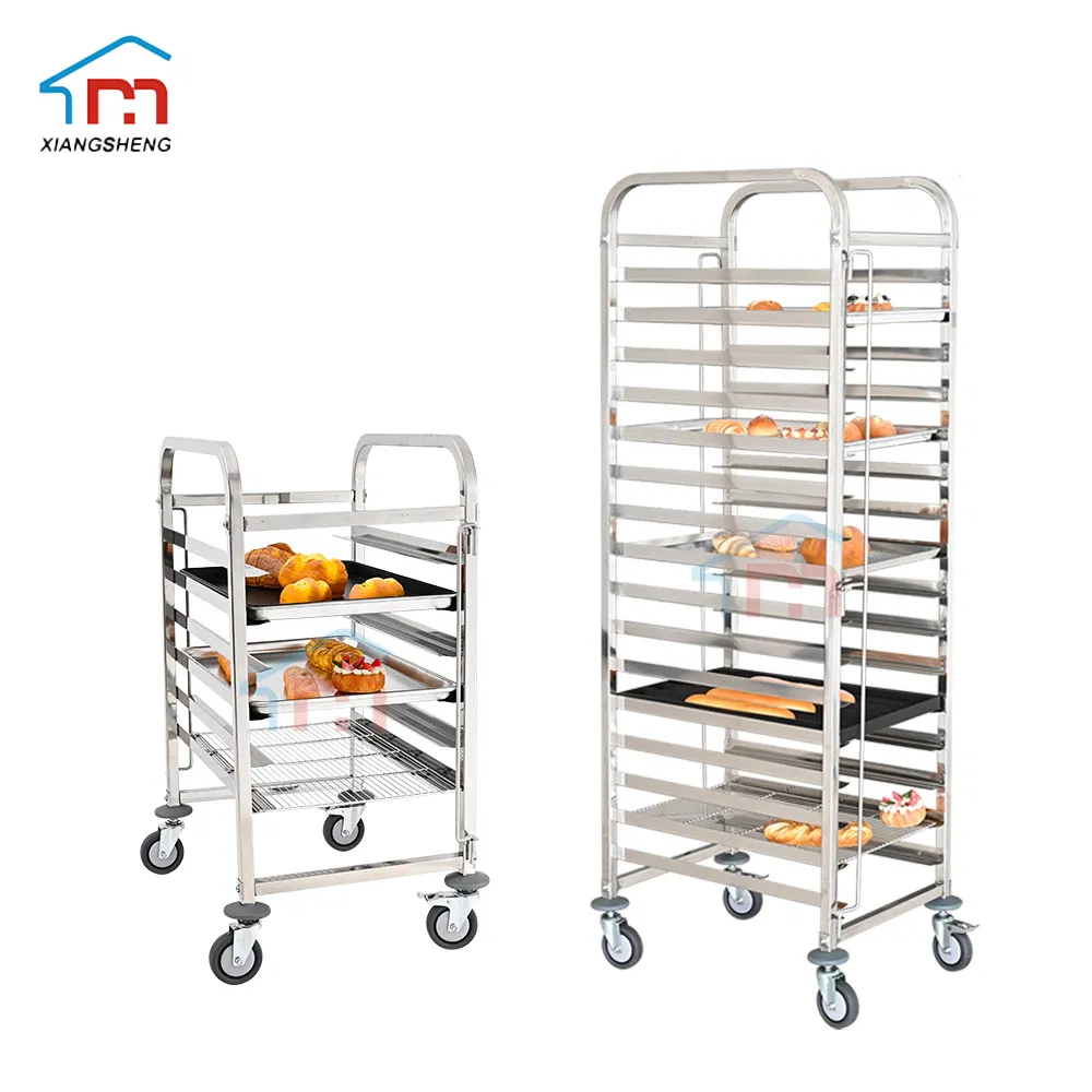 Xiangsheng 6-Pans Stainless Steel Bakery Tray Trolley 16-Sheet Tray Pan Rack Cart