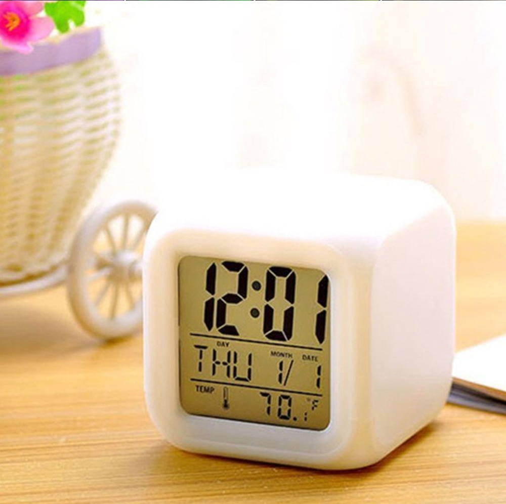 7 LED Color Change Creative Cube Digital Luminous Alarm Clock