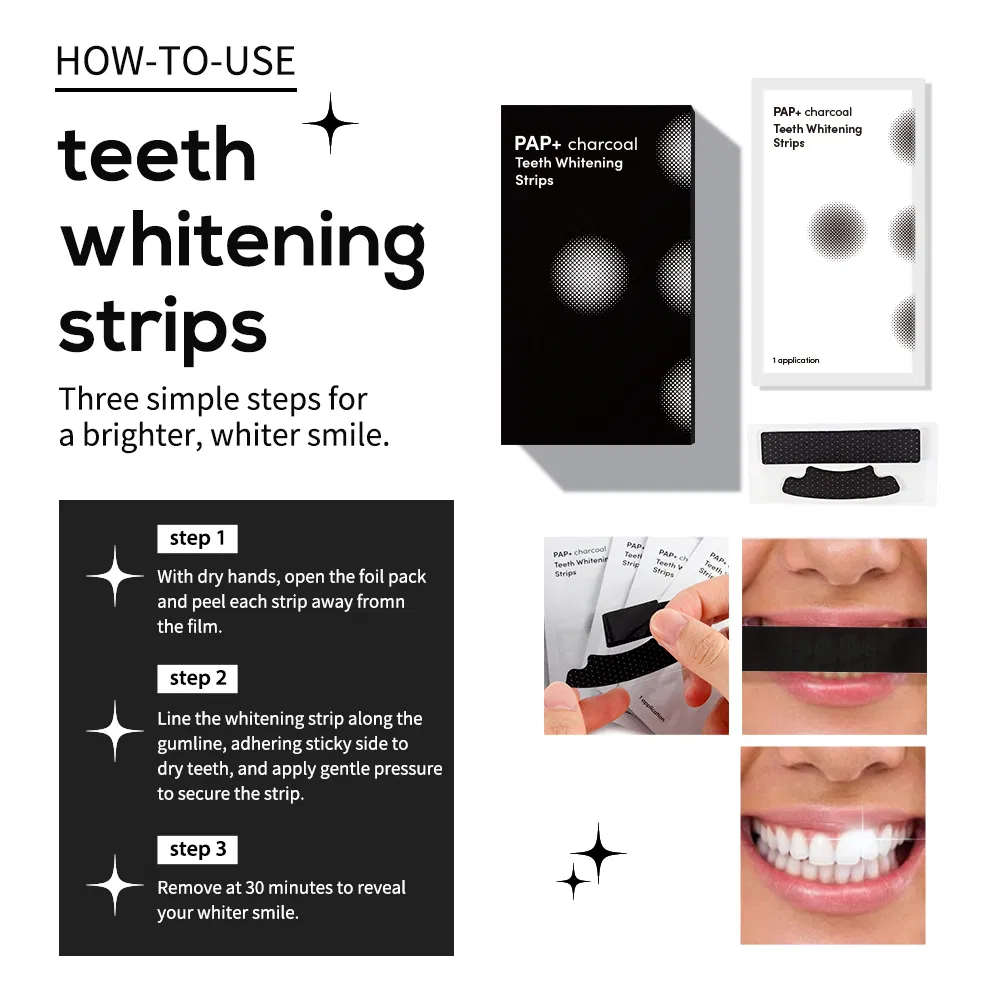Teeth Whitening Dry Strips Peroxide Free Charcoal Pap Gel Strips
