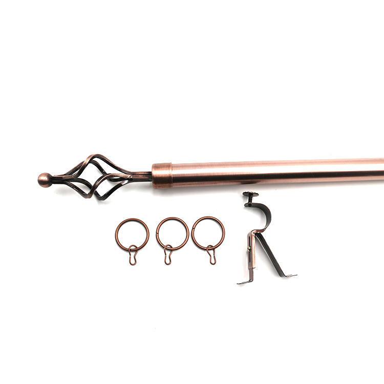 Hot Sale Gold Extendable Metal Single Window Rod Curtains 25-28mm Twisting Finials Adjustable Iron Curtain Rod