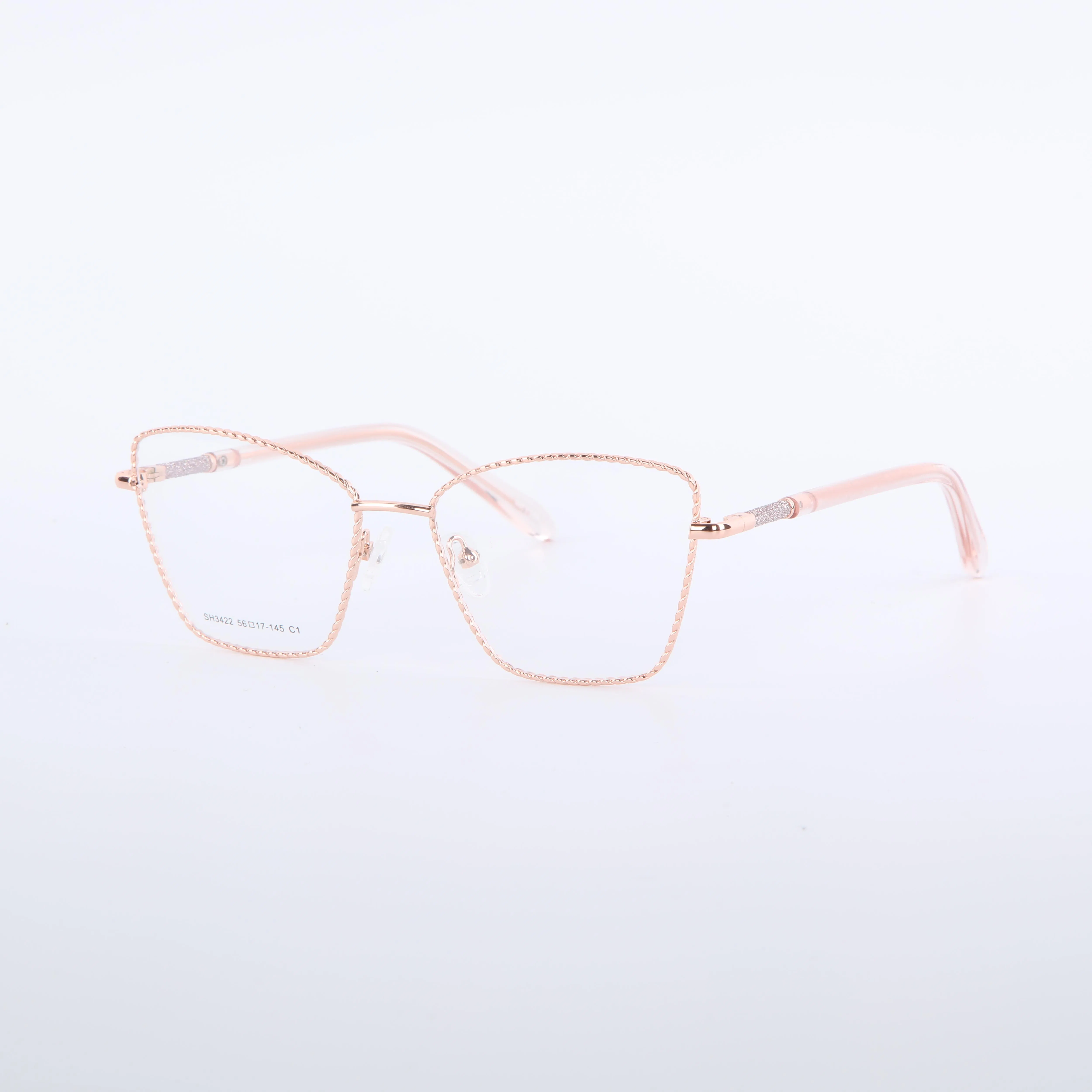 Elegant Double Pink Gold Metal Eyeglasses Frames for All Face Types
