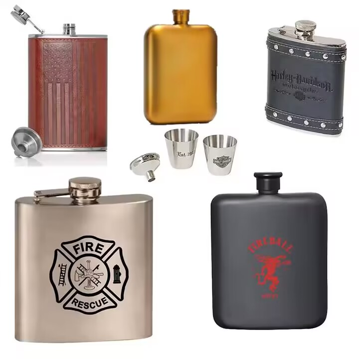 Wholesale Bar Party Camping Custom Logo 6oz 8oz 12oz Matte Black Silver Gold Hip Flask Stainless Steel Liquor Whiskey Alcohol Flask with Funnel