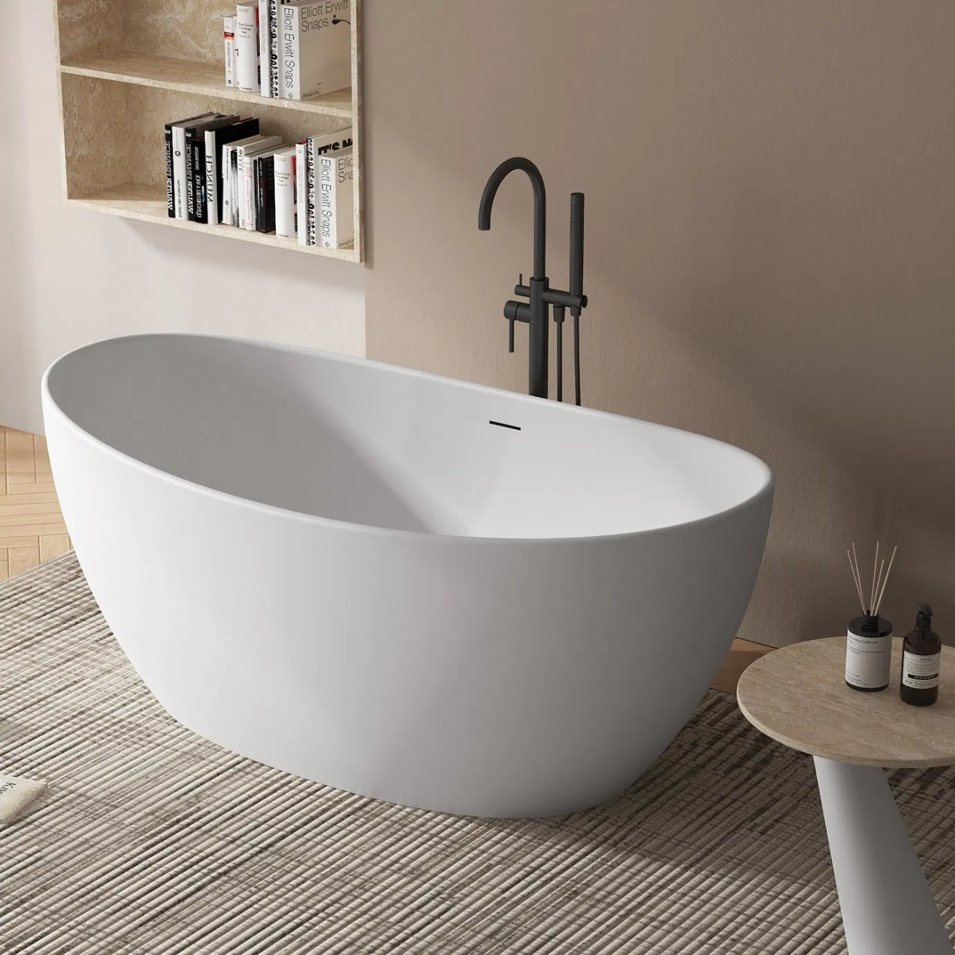 Minimalist Solid Surface Customized Matte Black Freestanding Bathroom Bath Tub Modern Soaking Air Massage Bathtub