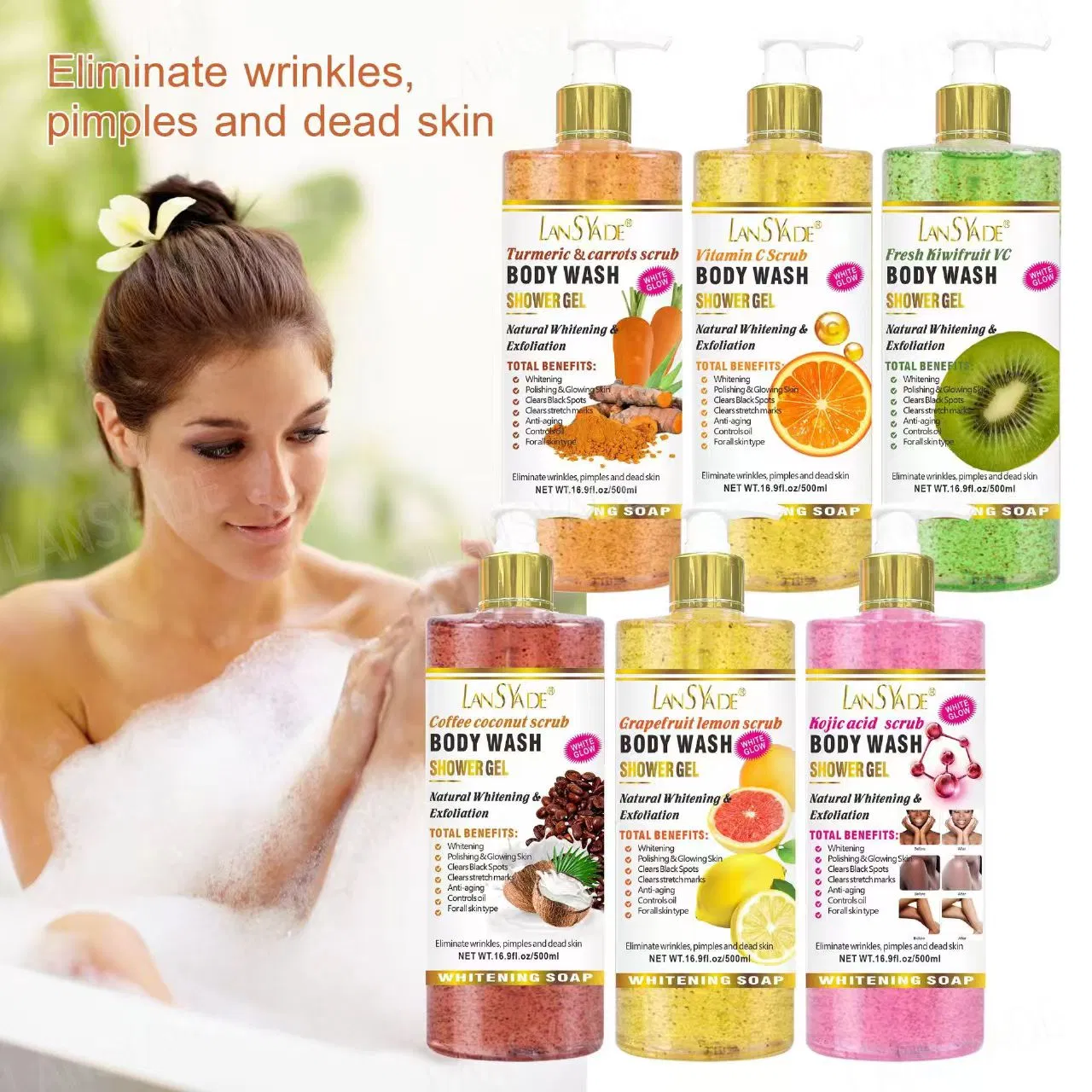Shower Gel Moisturizing Exfoliating Scrub Bath Liquid Soap Skin Care