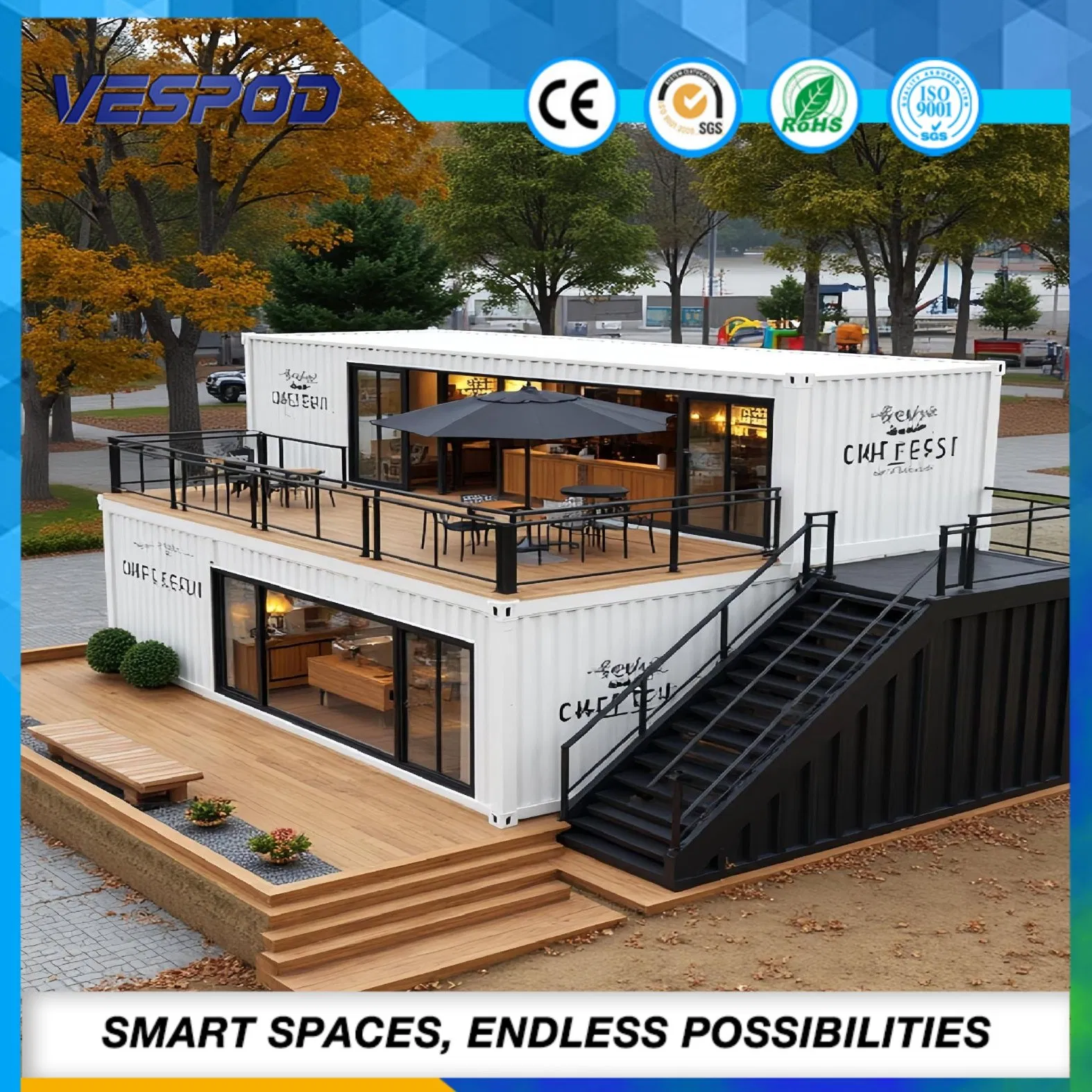 Custom Prefab House Prefabricated Modular Shop with Steel Frame and Glass Facade
