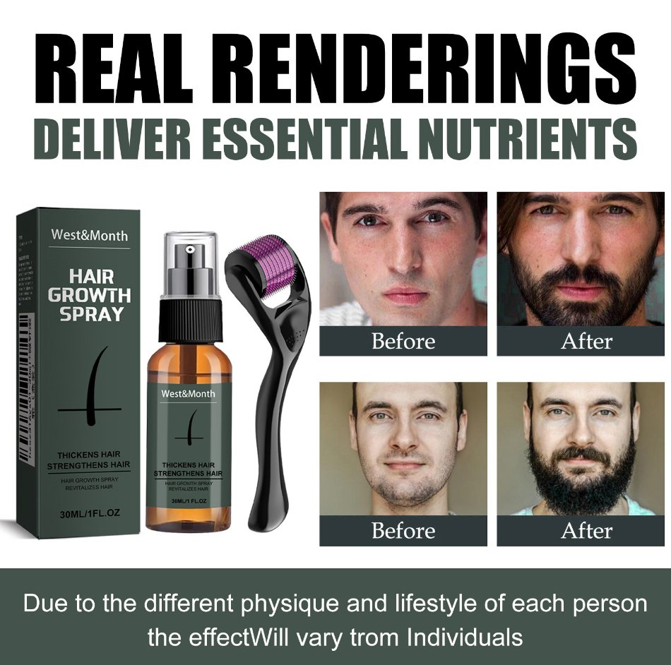 Portable and Convenient Scroll Wheel Equipped Safe and Effective Natural Thickening and Conditioning Beard Growth Kit Beard Roller and Beard Growth Serum Spray
