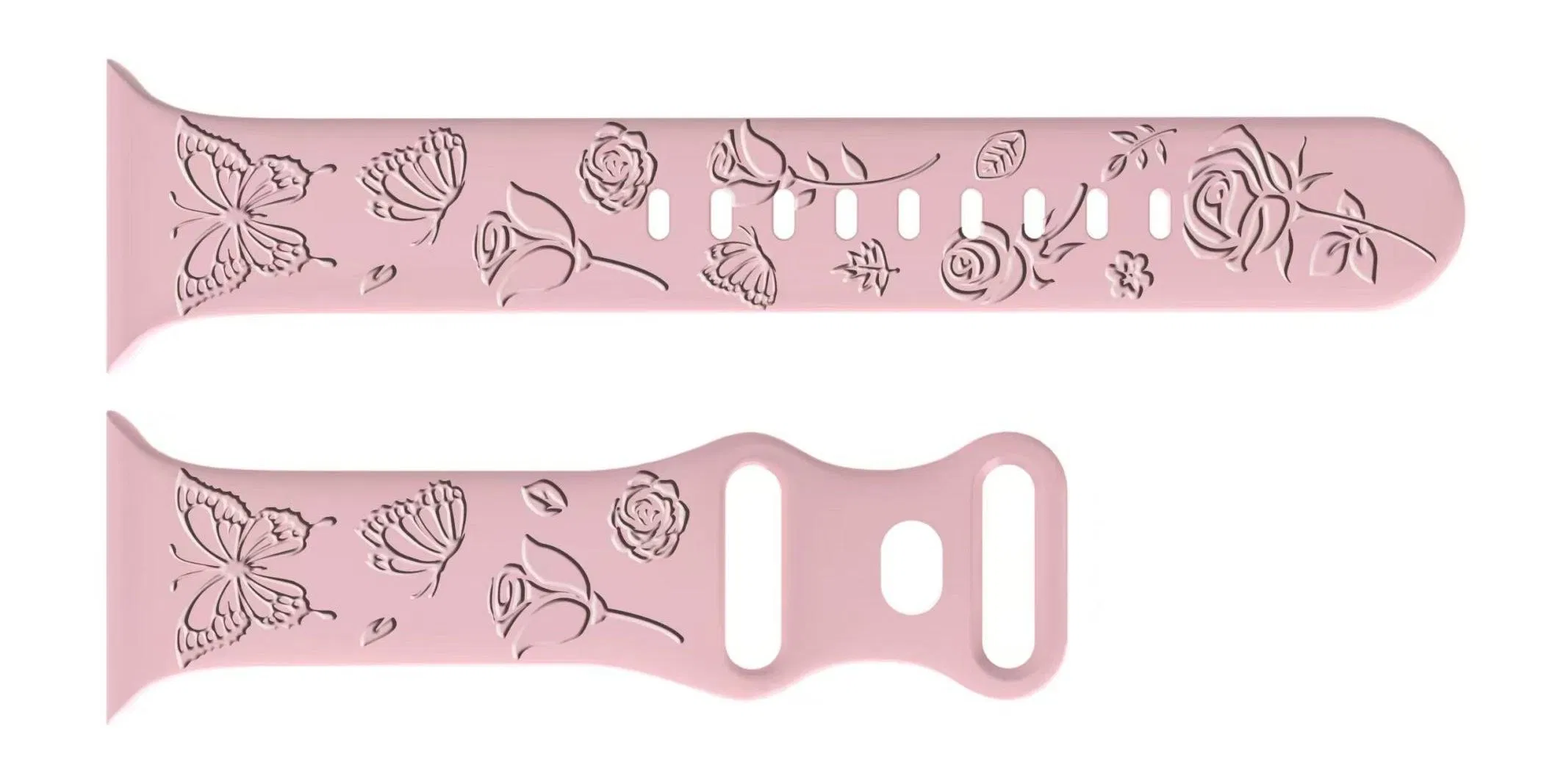 Apple Watch Band with a Two-Color Butterfly Buckle and Laser-Engraved Pattern