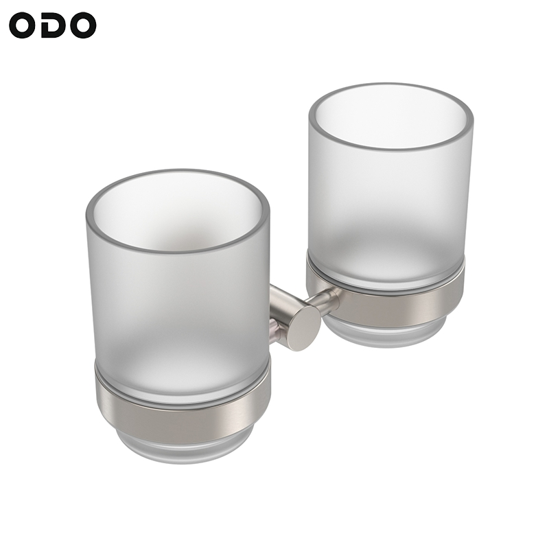 Wholesale Dual Mouthwash Glass Tumbler with 304 Stainless Steel Brushed Wall Mount Holder