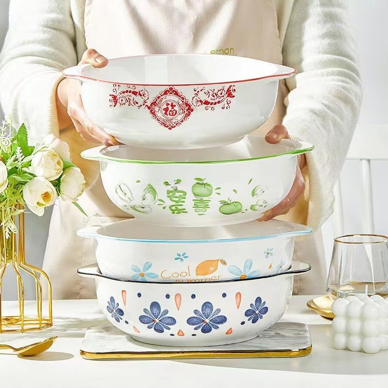 10.5"Food Bowl with Hands Pad Printing Stoneware Porcelainware Tableware