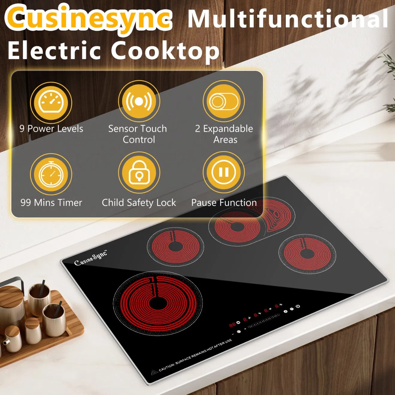 Built-in Electric Stove Top 4 Burners with 9 Power Levels with Slider Control