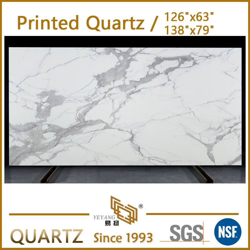 Taj-Mahal 3D-Printed Quartz Slab Premium Full-Body Customized Printed Quartz Stone Bulk Sales