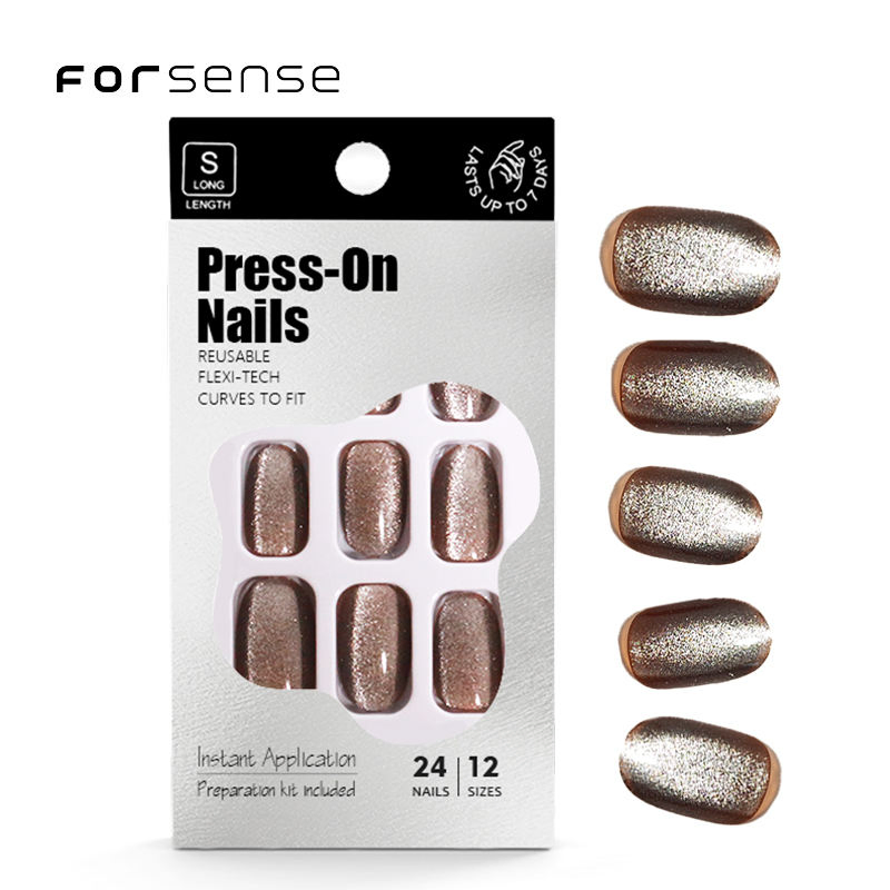 Shiny Cat Eye Press on Nails Short Round Magnet Fake Nail Magnetic Wholesale Glitter Holographic False Nail Art 3D Custom Design