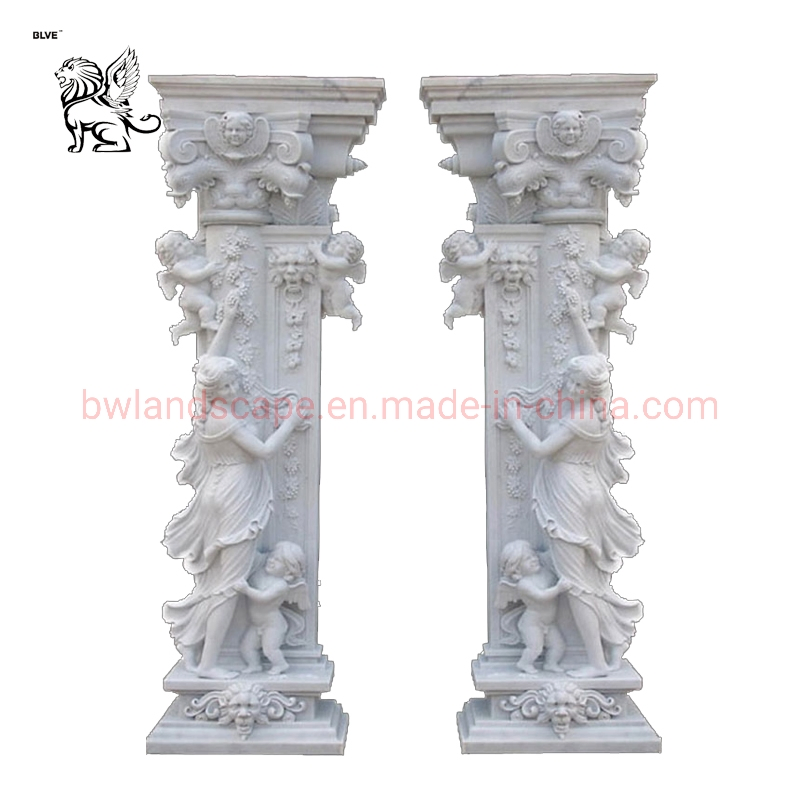 Modern Decorative Villa Garden Hand Carved Natural Stone Rome Lady Statue Marble Pillar Column