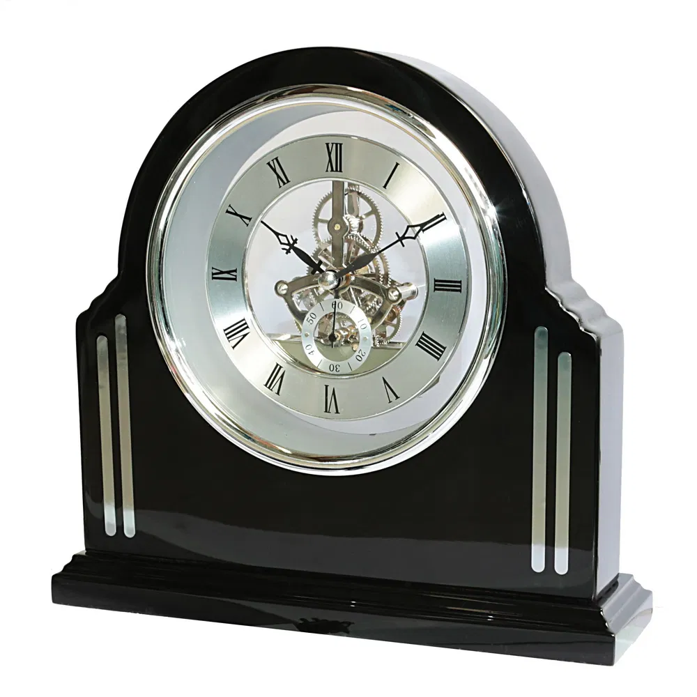 Grand Black High Gloss Finish Wooden Skeleton Clock