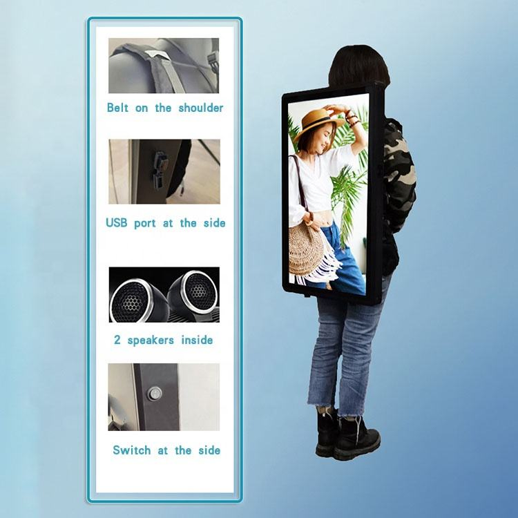 22 27 Inch Portable TV Screen Vertical LCD Display Backpack Advertisement Player Machine with Rechargeable Battery Power