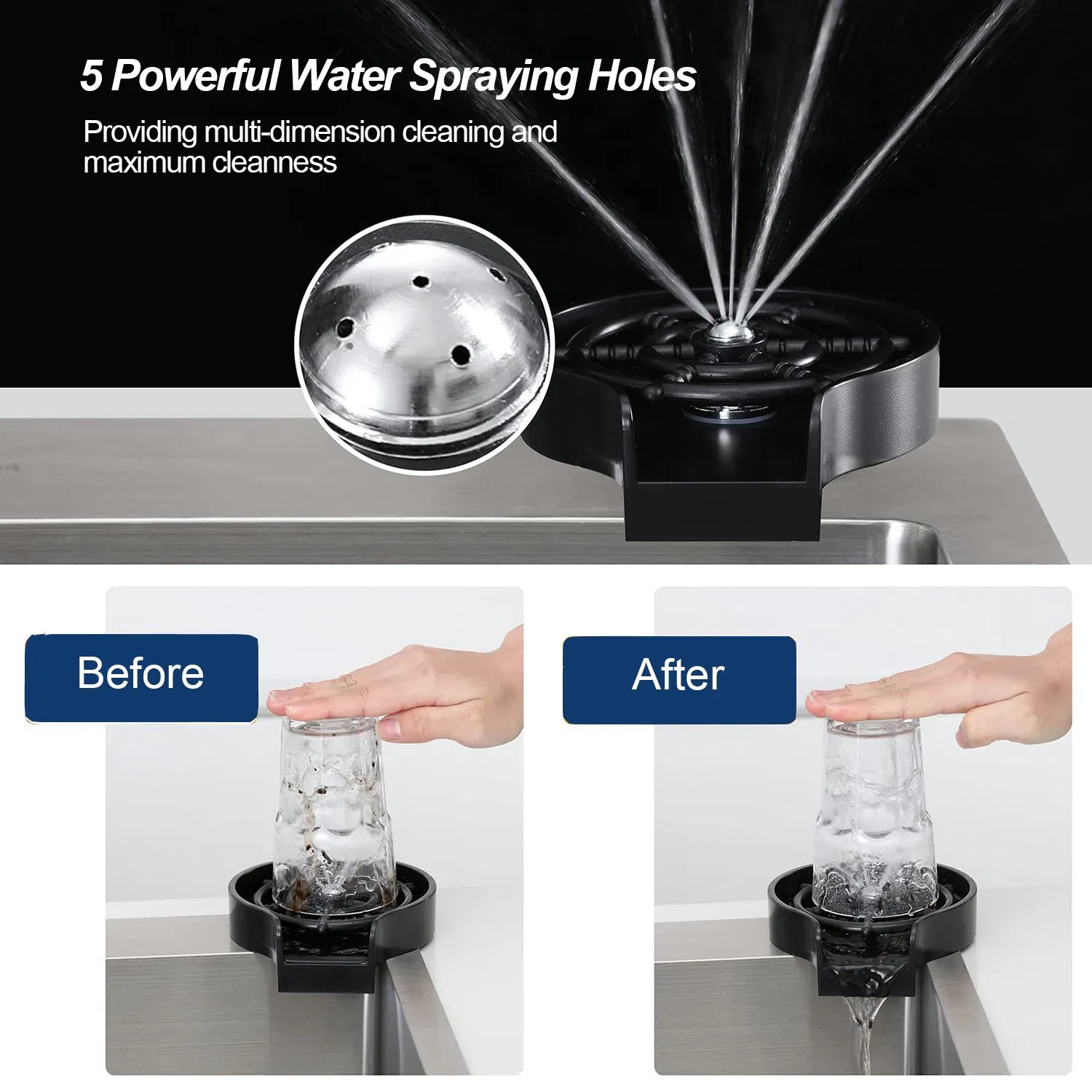 Aquacubic Quick Bar Glass Rinser ABS Kitchen Sink Automatic Flushing Device