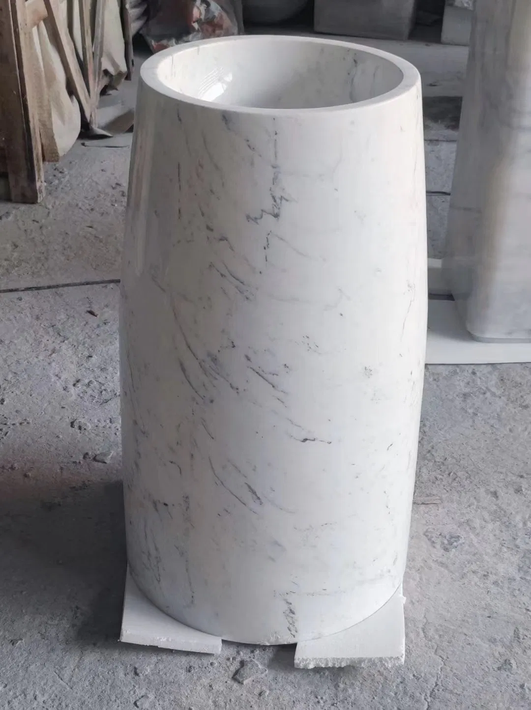 Free Standing Calacatta White Marble Onyx Round Wash Basin for Bathroom