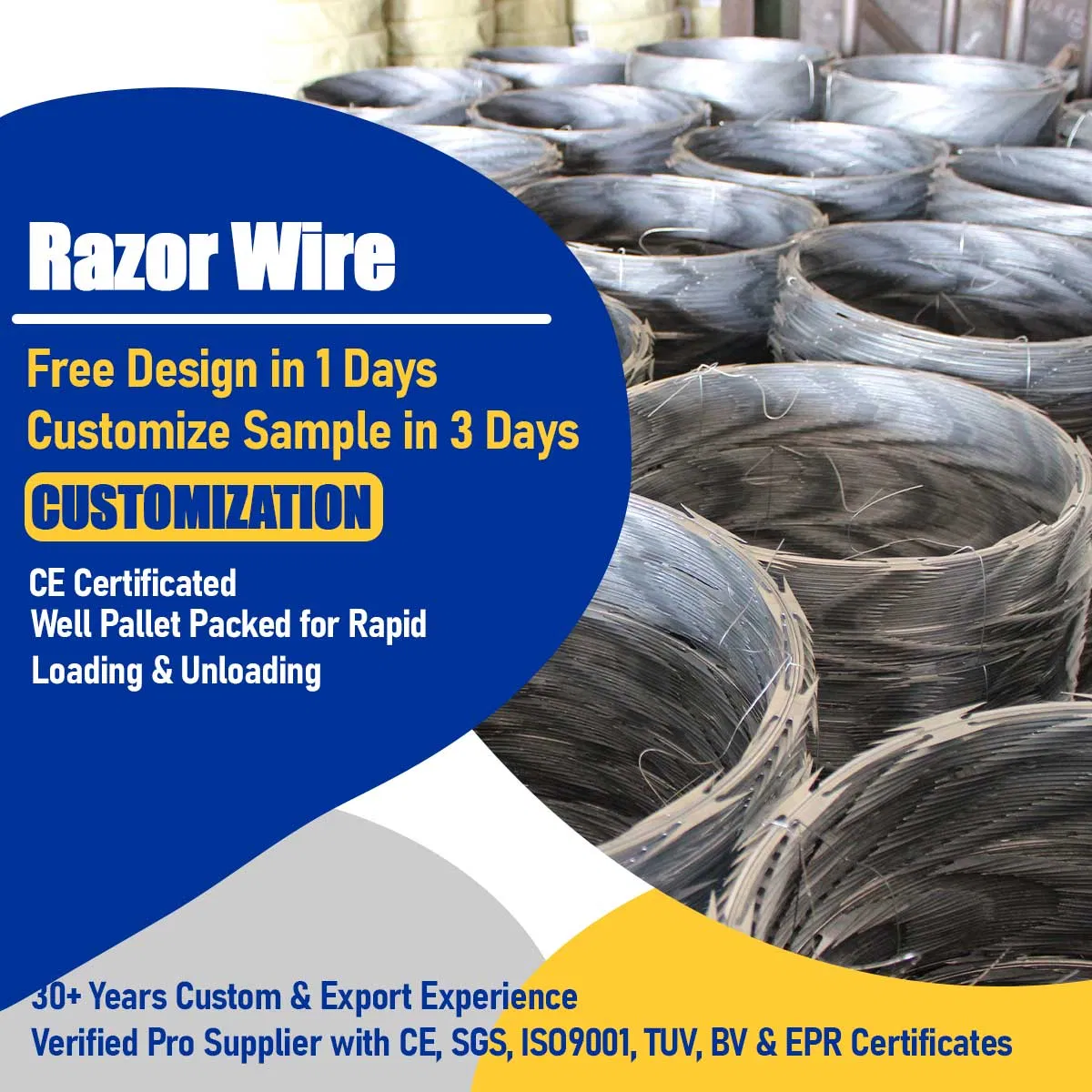 High Quality Hot Dipped Galvanized/Stainless Steel Concertina Razor Wire Bto-22 / Bto-30 / Cbt-65 Razor Wire Single Loop/Cross/Flat/Welded Razor Wire