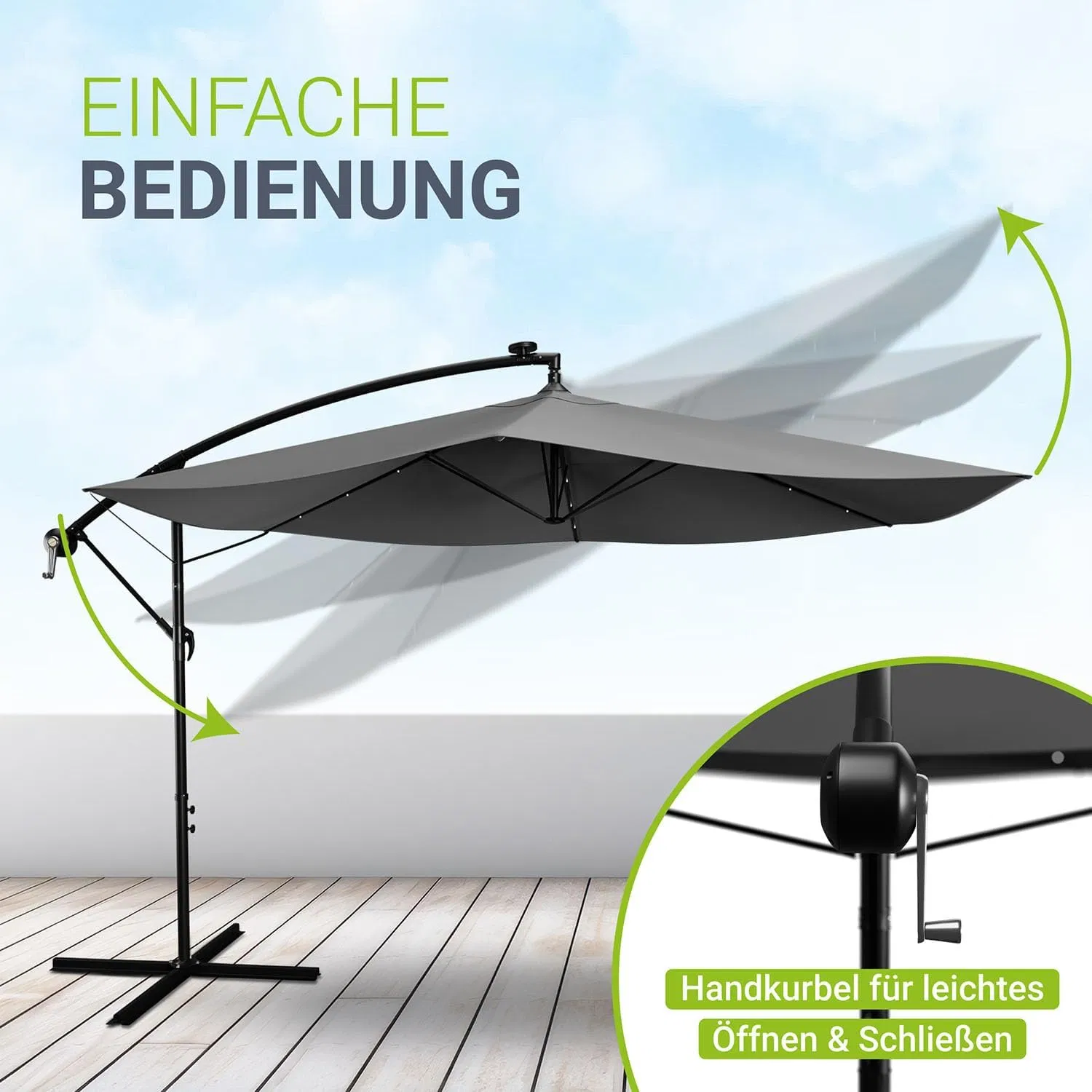 High Quality Luxury Restaurant Sunshade Garden Parasol with and Without LED Lighting