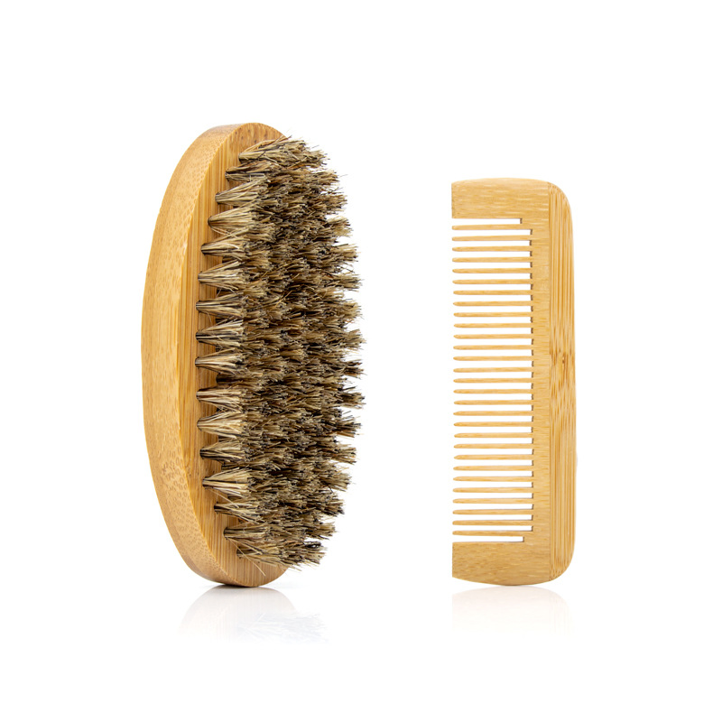 Pure Boar Bristle Beard Brush Set Wood Beard Comb Kit Facial Hair Brush for Men