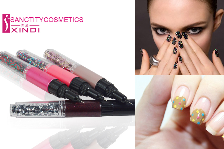 New Arrival 2 in 1 Nail Art Painting Pen Dotting Nail Polish & Glitters