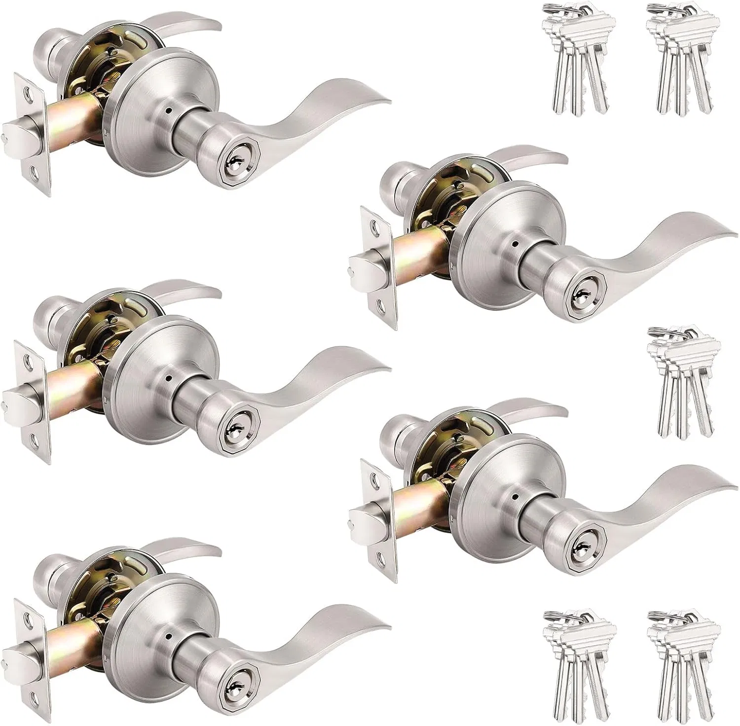 (Silver) Nickel-Plated Wave-Style Key Rod, Three-Rod Ball Door Handle Lock