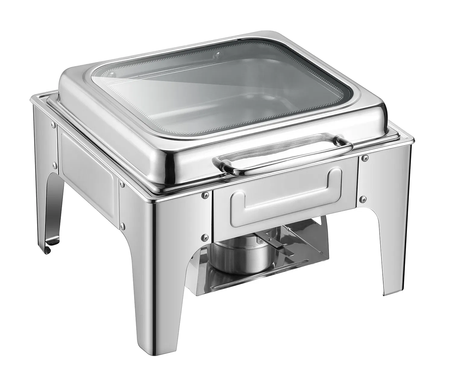 Commercial Grade Black Stainless Steel Buffet Warmer - Hydraulic Lift Lid with Full-Size Glass for Food Holding