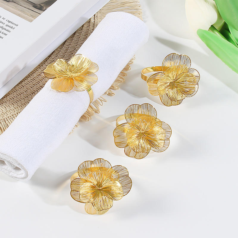 New Arrival Metal Mesh Flower Napkin Buckle Napkin Rings for Dinner Table Weddings