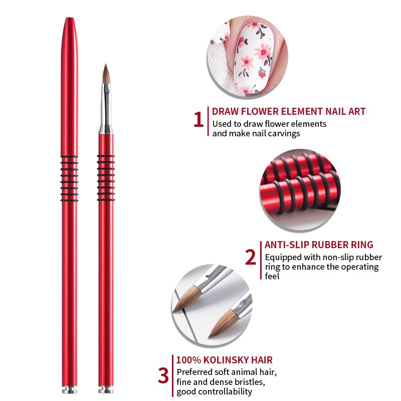 3D Carved Pen Crystal Red Nail Acrylic Brush for Nail Art
