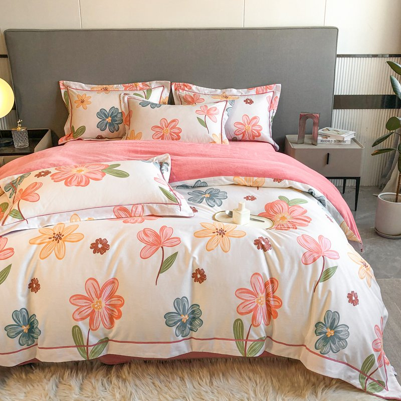 Home Textile Polyester Quilt Cover Bedding Flower Linen Cotton Bed Sheet Comforter Set