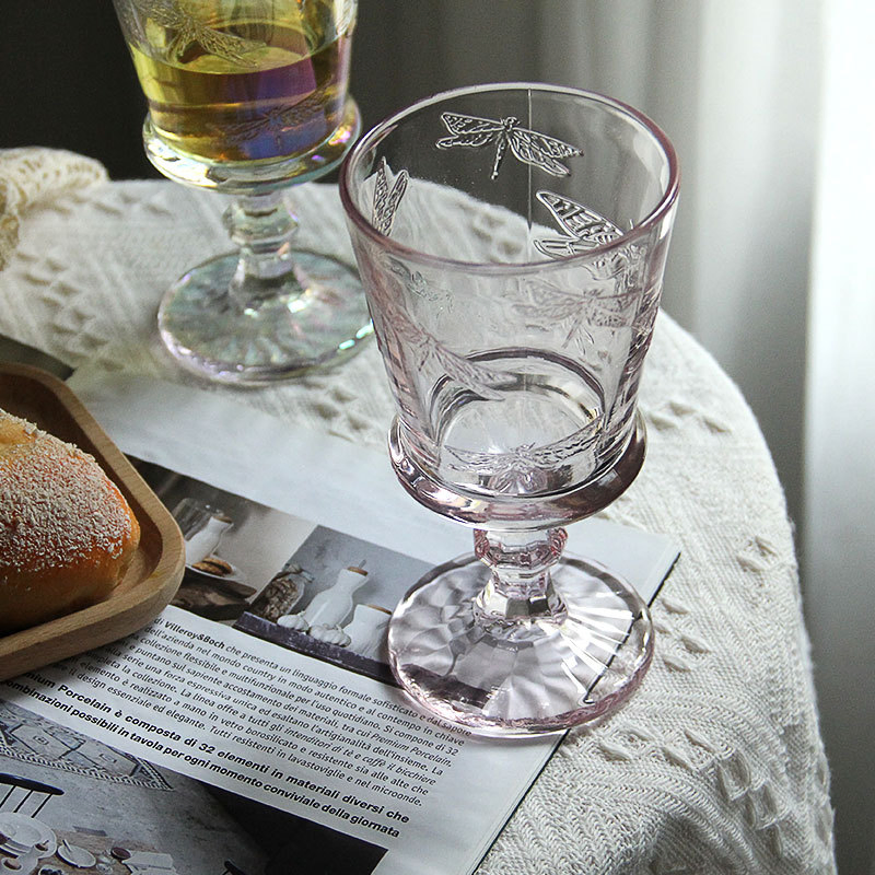 Creative Exquisite Dragonfly Relief Glass Cup Simple Retro Tall Juice Cups