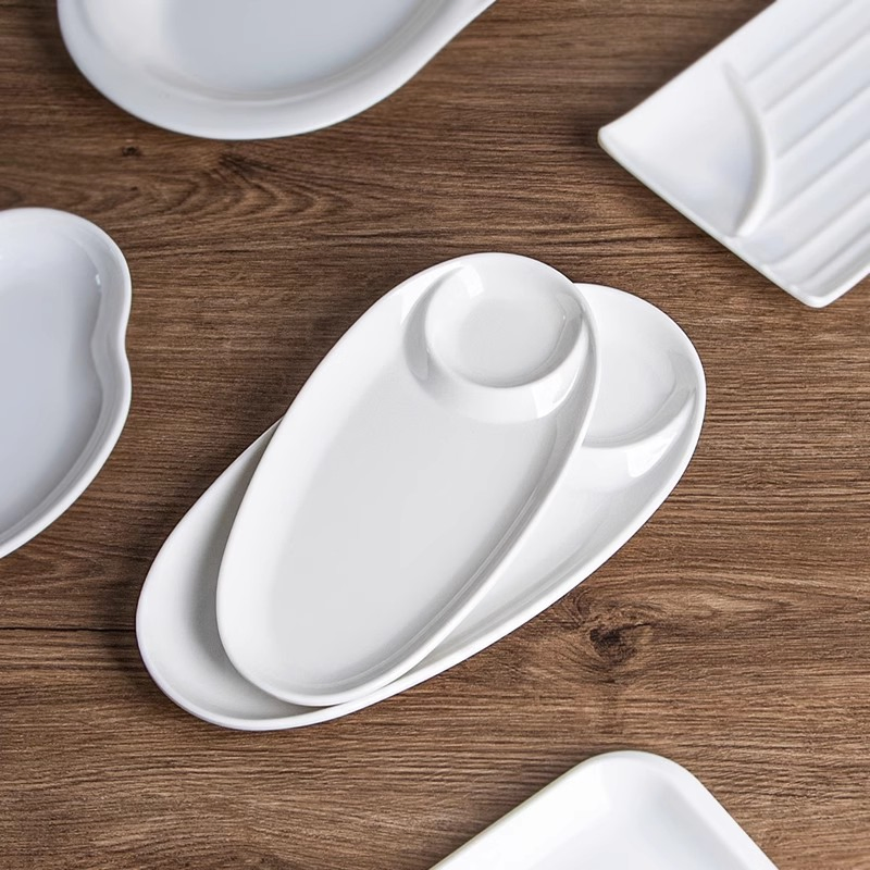 Melamine Serving Tray Dumpling Plate with Dipping Saucer Dessert Snacks Compartment Plate