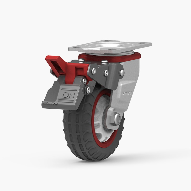 Benyu Casters 5 Inch PU Universal Brake Swivel Fixed Casters for Cart Equipment