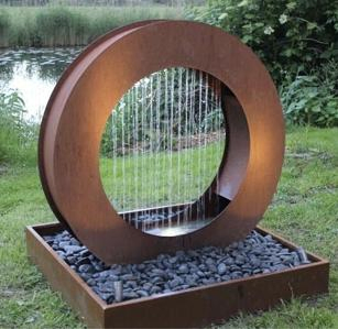Corten Steel Rain Curtain Water Feature/Fountain with Water Reservoir