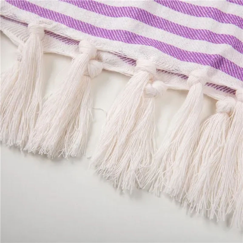 Multicolor Soft Bright Striped Tassel Cotton Bath Towel Fouta Beach Towel Turkish Towel Tg009_7