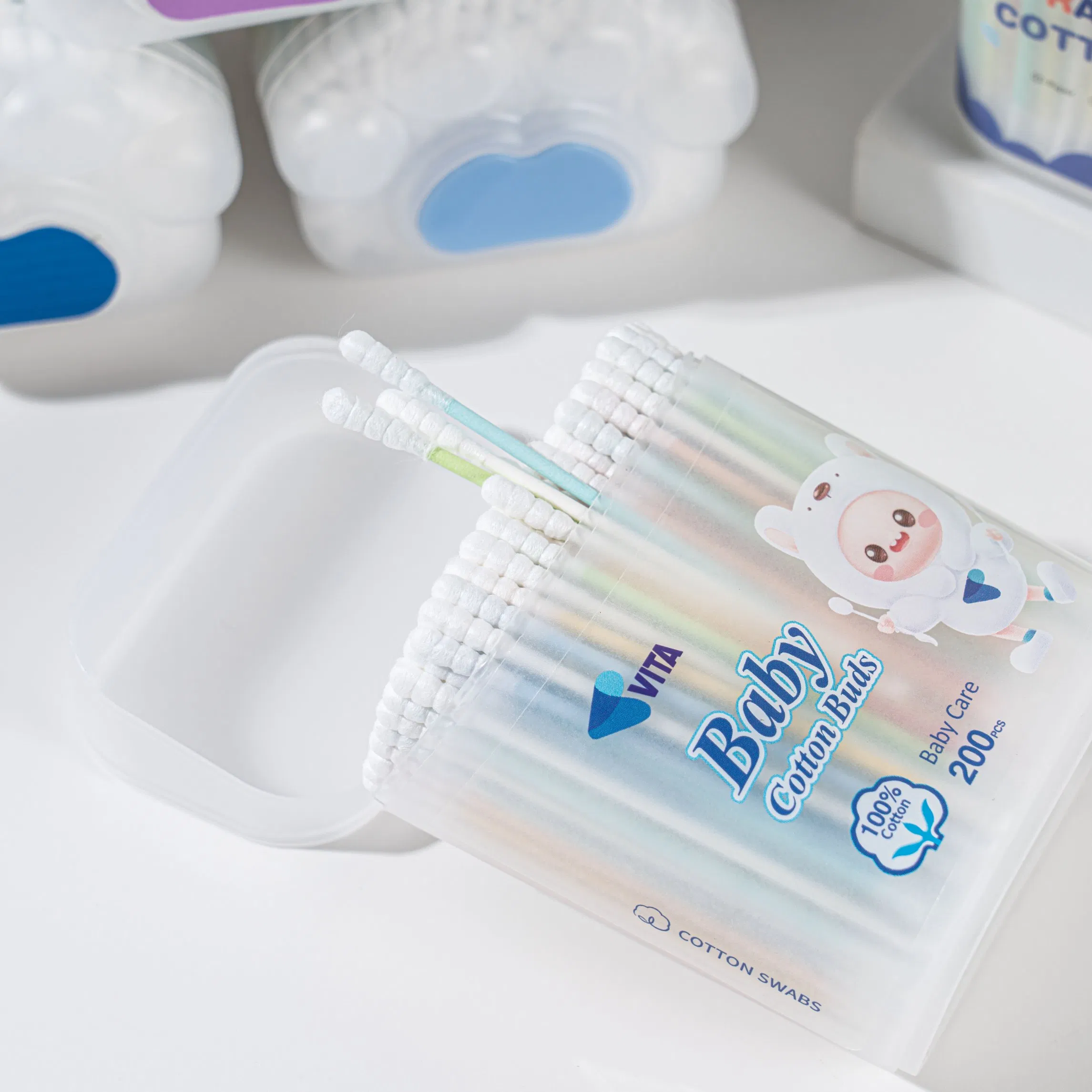 Baby-Friendly Colorful Paper Stick Cotton Swabs - 200 Count
