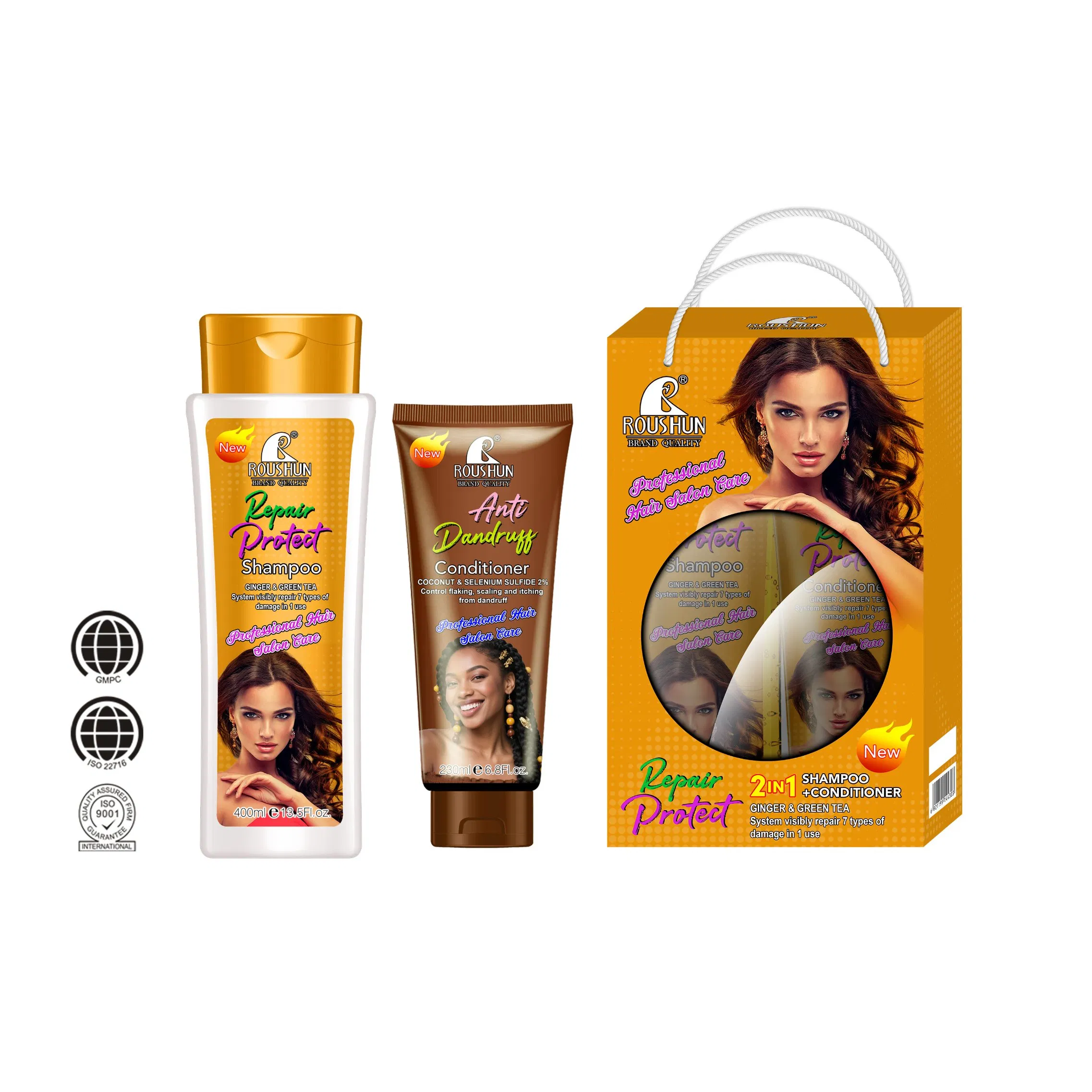 Roushun Repair & Protect 2-in-1 Shampoo & Conditioner Set with Ginger & Green Tea