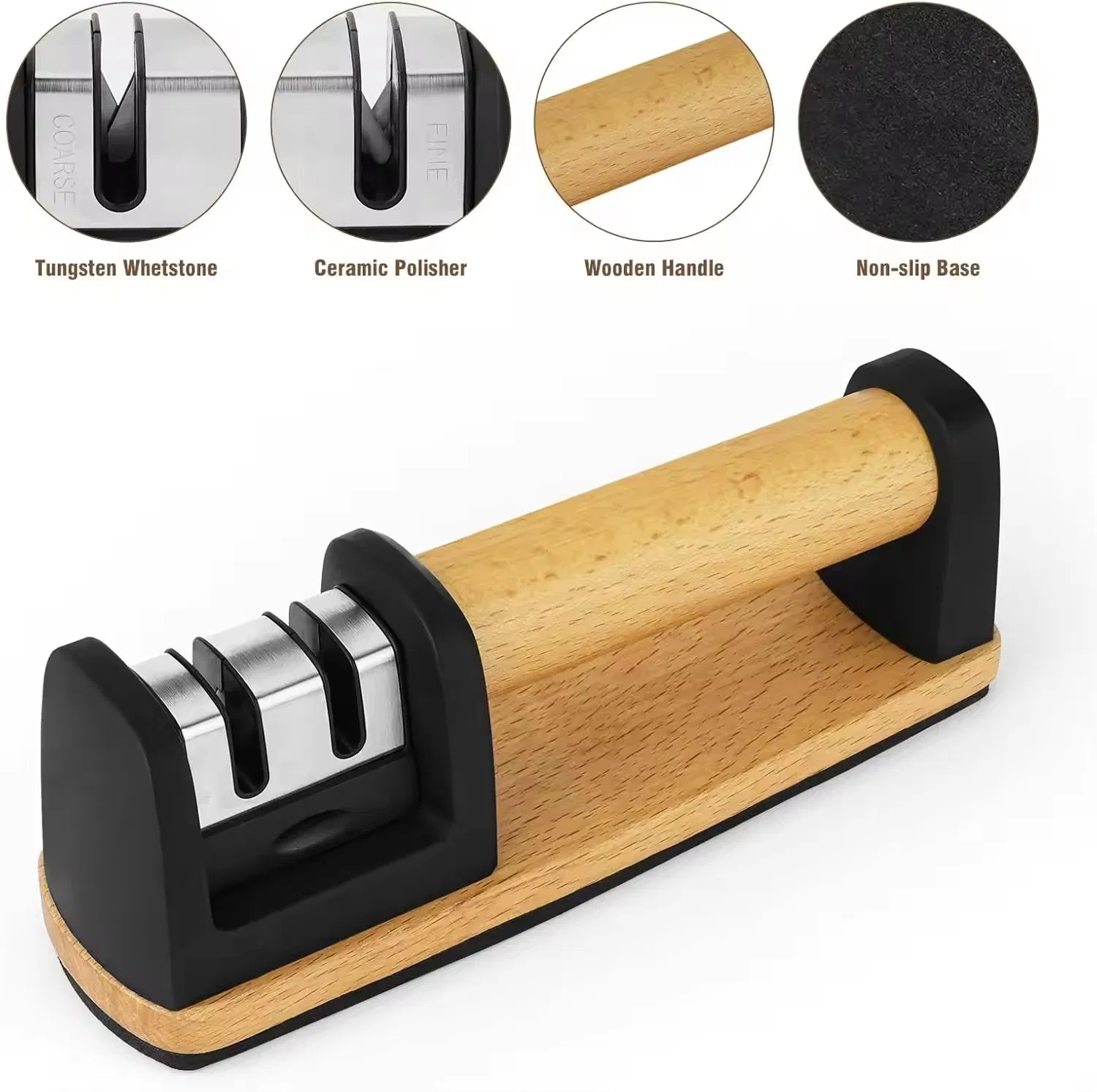 Latest New Manual 2 Stage Knife Sharpener with Wood Handle
