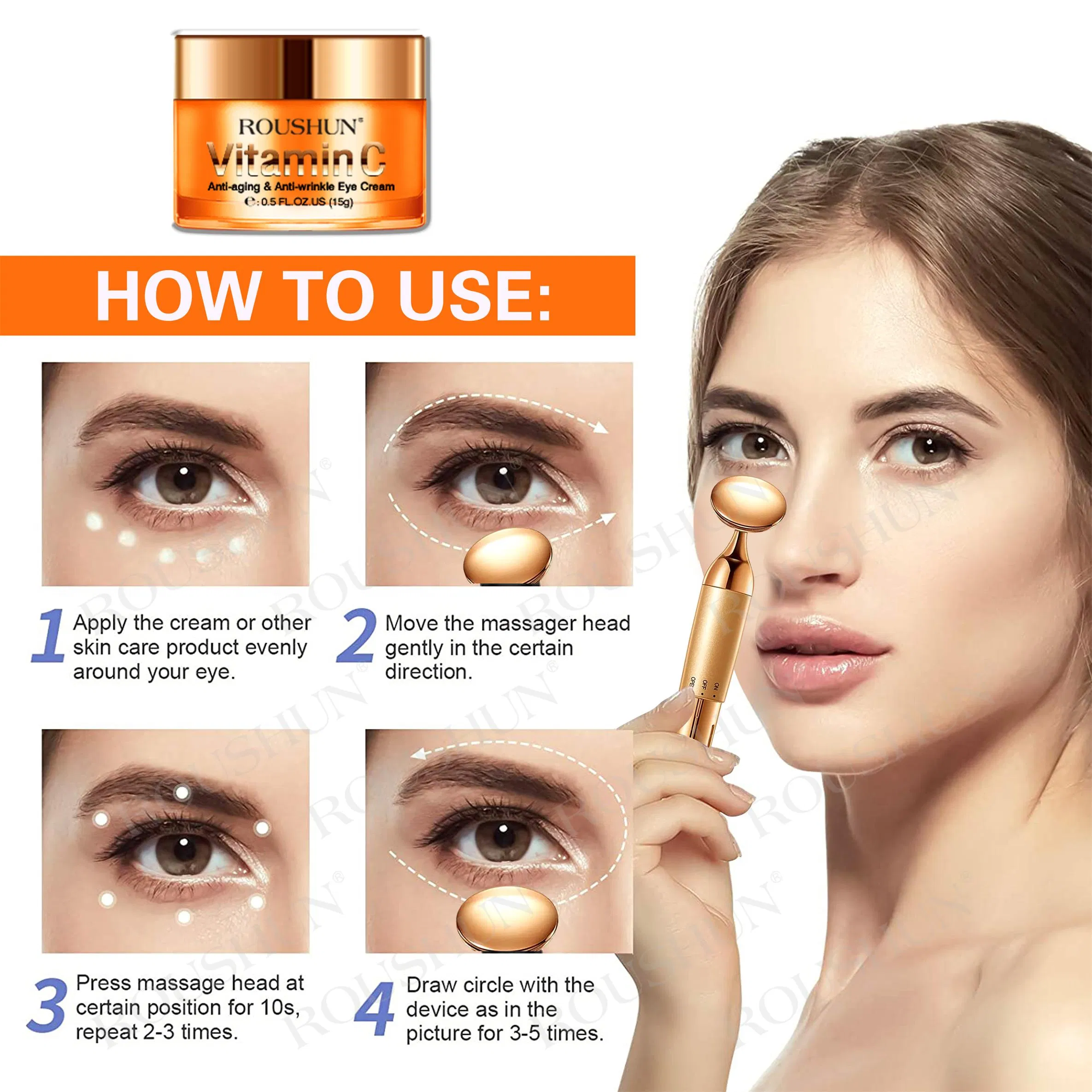 Roushun Private Label Acceptable Anti-Aging and Brightening Beauty Skin Care Kit Facial Care Set with Massager