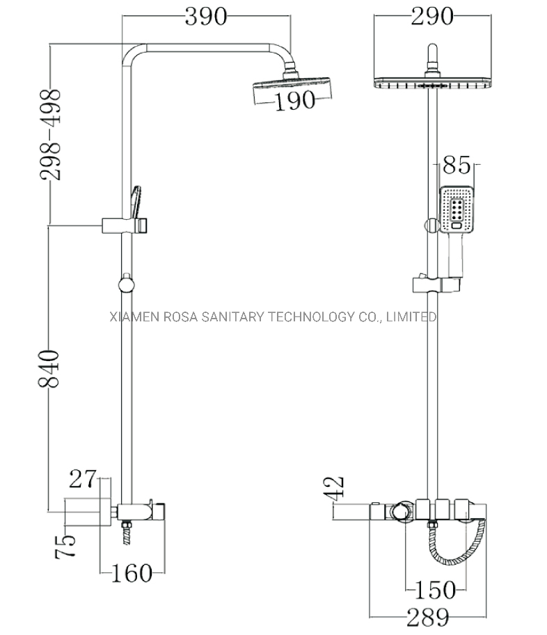 Thermostatic Three Functions One Button Switch on Big Shower Set Column Shower Mixer Bathroom Faucet
