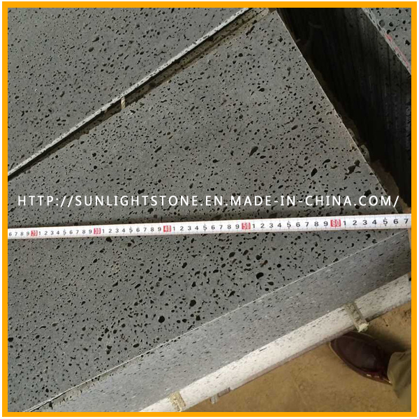 Honed Dark Grey/Black Basalt with Holes for Flooring Tiles, Basalt Tiles