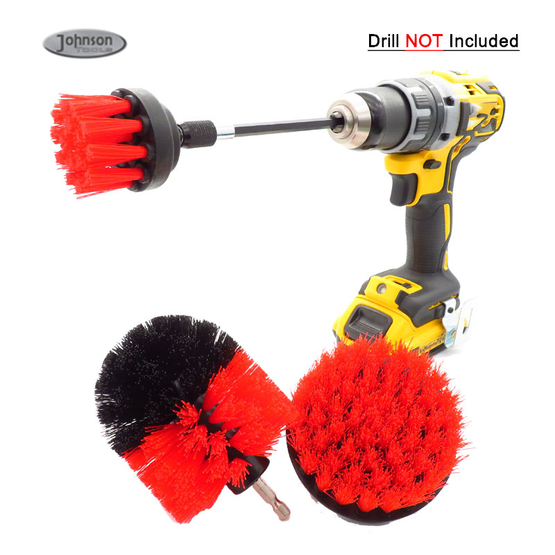 Red Color 3 Pieces Foam Sponge Scrub Pads Nylon Drill Brush Attachment Sets for Cleaning