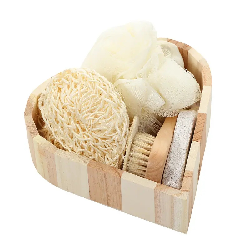 Natural Wood Bath Body Care Gift SPA Kit Facial Brush Konjac Sponge Foot Nail Sisal Bath Glove Belt Set Shower Scrubber Brush