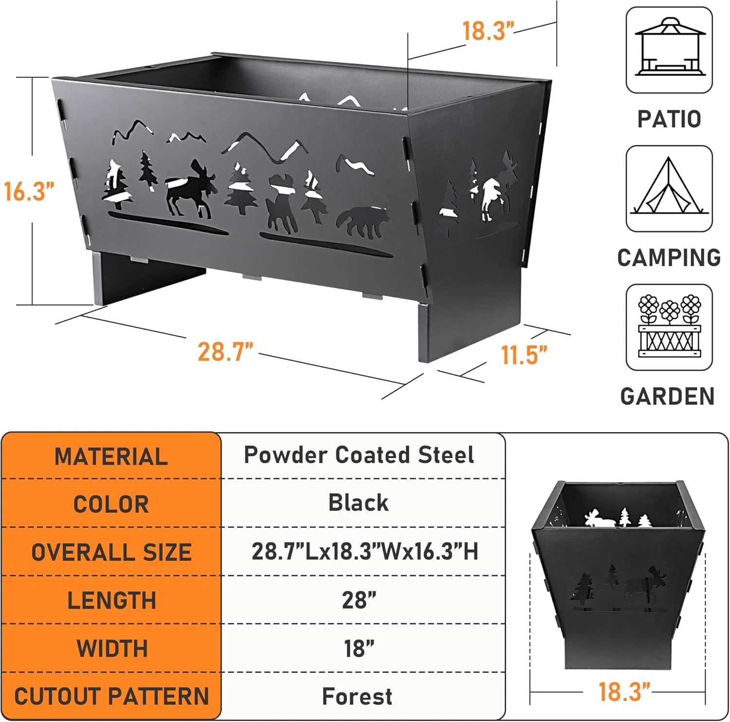 Wood Burning Rectangular Steel BBQ Fire Pit for Patio
