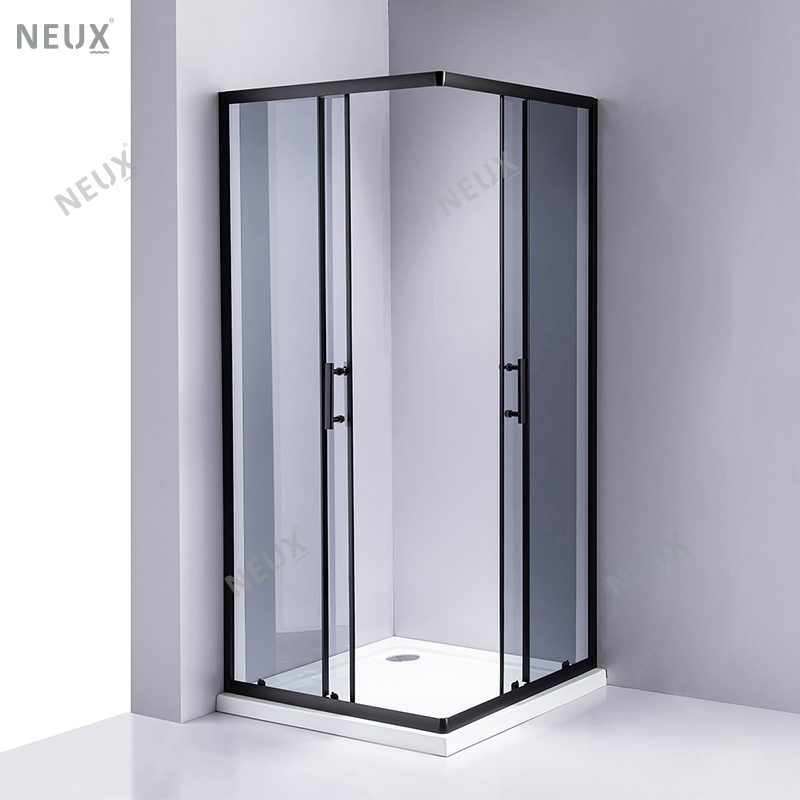 Factory Price Bathroom Black Sliding Door Glass Shower Cabins with Tray