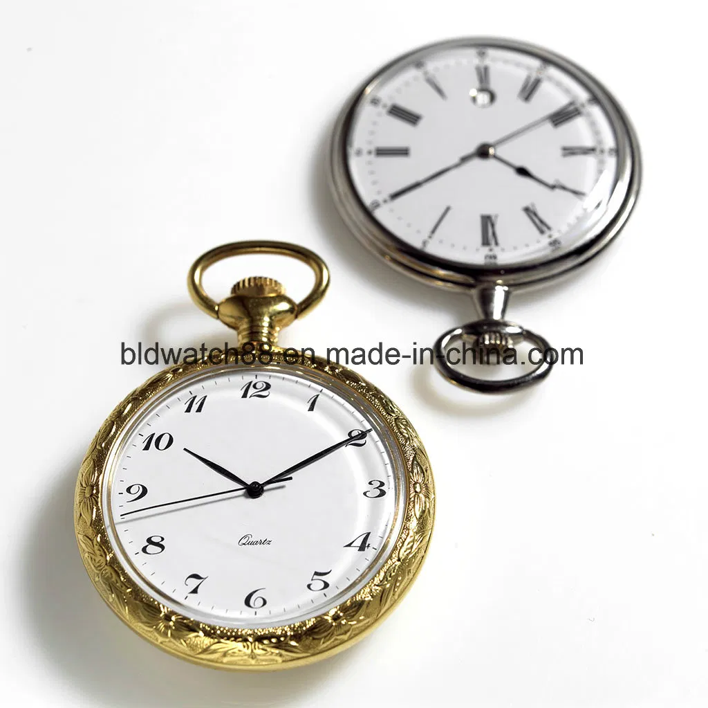 Custom Quality Swiss Movement Gold Plated Quartz Pocket Watch with Chain