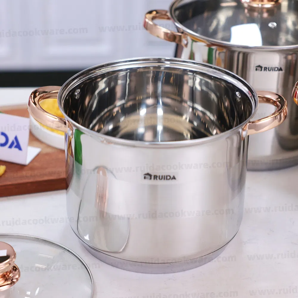 4/6/8PCS Large Capacity Stainless Steel Stockpot Cookware with Gold Handles