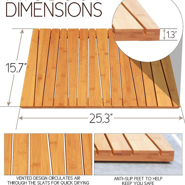 Wholesale Large Bamboo Wood Outdoor Pool Kitchen Bathroom Anti Slip Water Resistant Eco Natural Bath Mat
