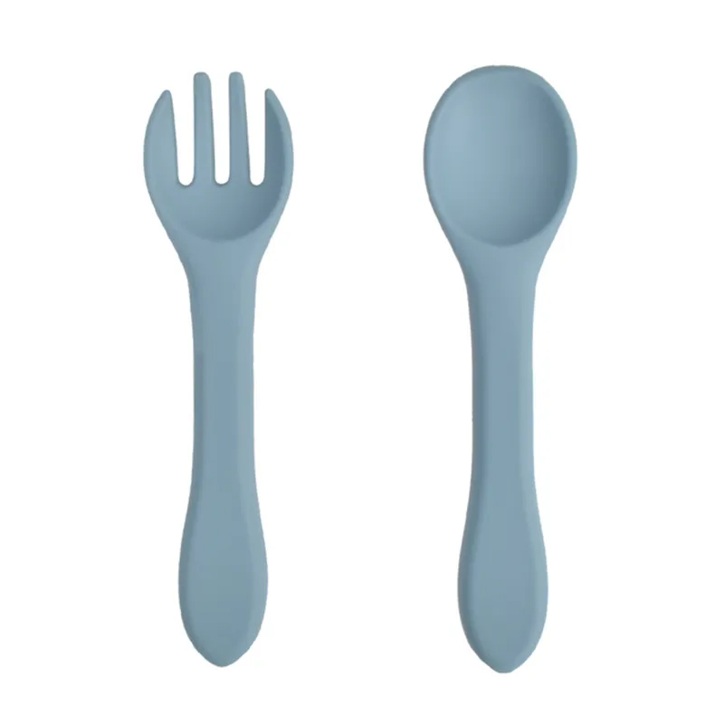 High Quality Multi-Color Training Baby Feeding Silicone Tableware Spoon Fork