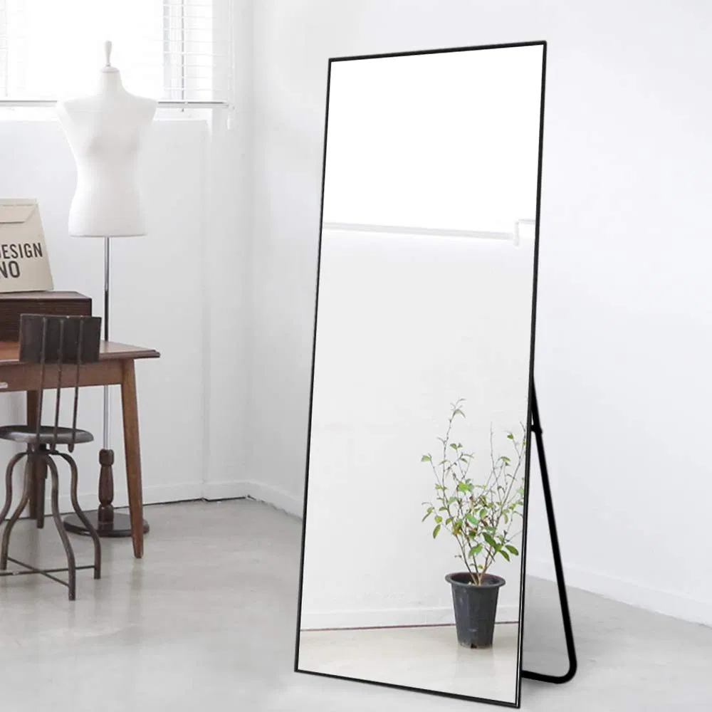 Black Full Length Dressing Mirror Standing Mirror Floor Mirror Full Body Mirror with Aluminum Frame